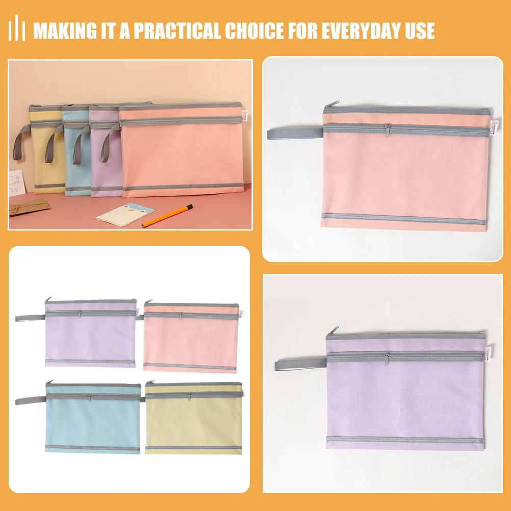 4Pcs 대용량 가시성 파일 가방 지퍼 주최자 파우치 문서 홀더 학생용 사무실 홈 스쿨 지퍼 파우치