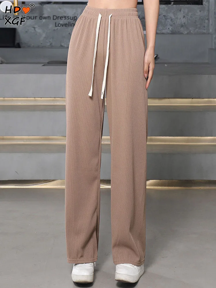 

Simple Multiple Colors Wide Leg Pants Spring Summer Drawstring Elastic High Waist Trousers Streetwear Women Clothes Casual Pants