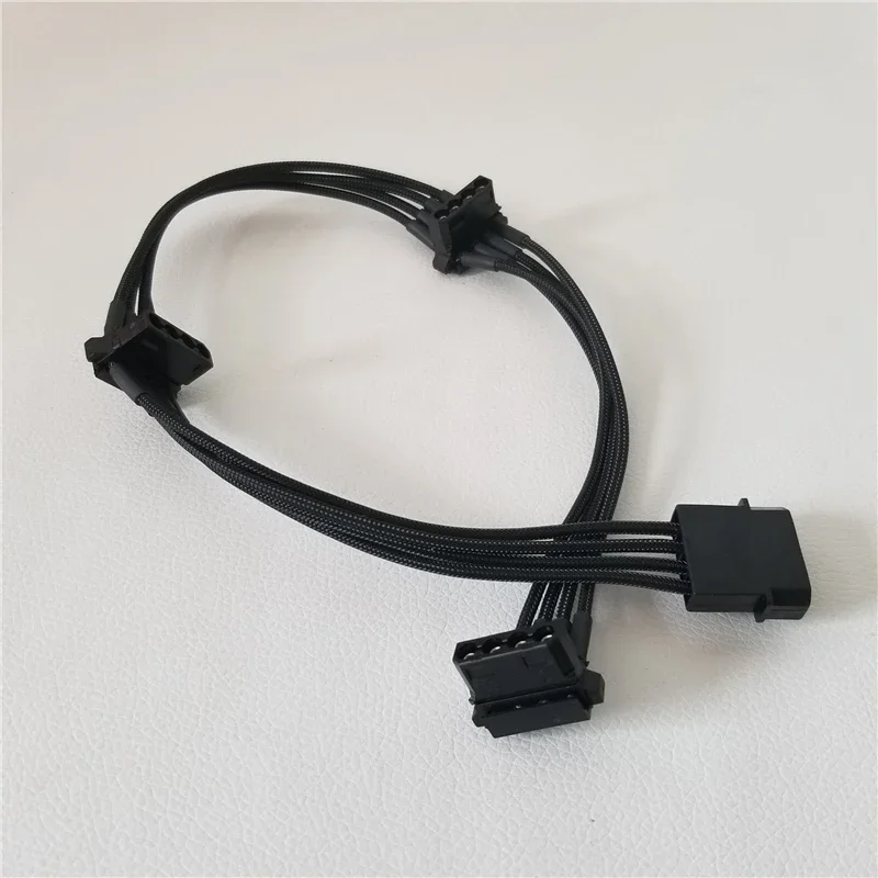 

D Port Big 4Pin PC IDE Power Extension Cable 1 to 3 90 Degree Adapter Male Female Full Copper 18AWG Black 40cm