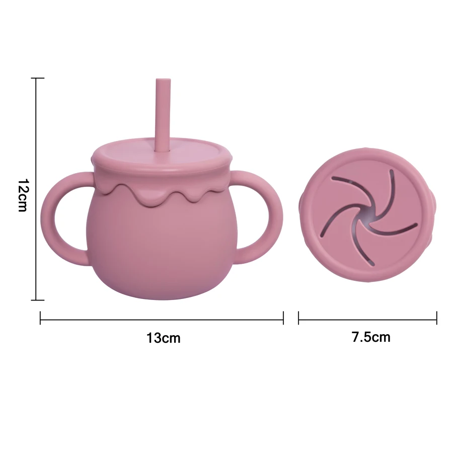 Cartoon Cute Silicone Straw Cup Children's Drinking Cup Snack Cup 2-in-1 Food Storage Box with Handle Feeding Water Cup BPA Free - Image 4