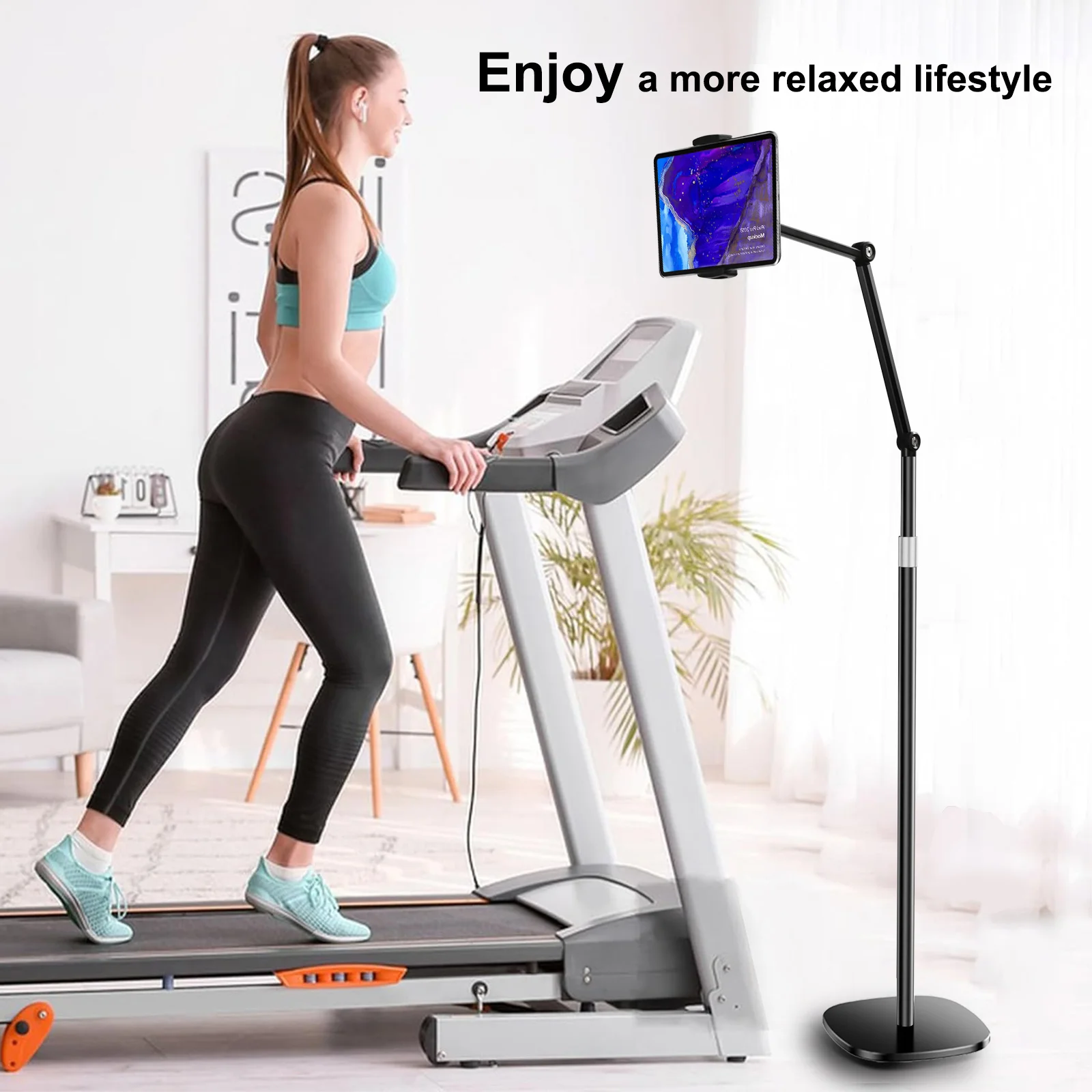 Eary Tablet Phone Floor Stand 360 Adjustable Height Angle Wider Heavier Metal Base Compatible With 4.7~12.9 Inch Screen Devices