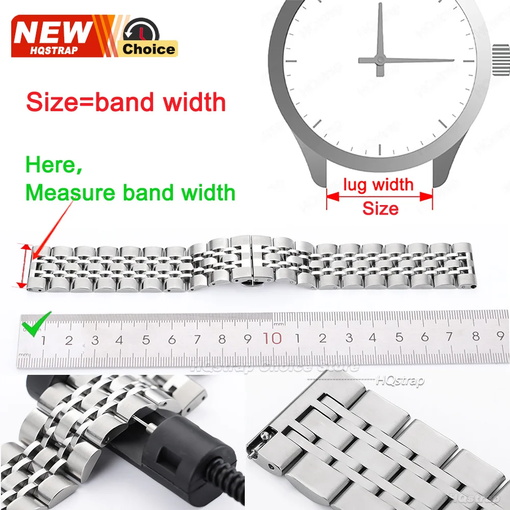 Elegant Stainless Steel Watch Band with Flat End - 20mm & 22mm Sizes