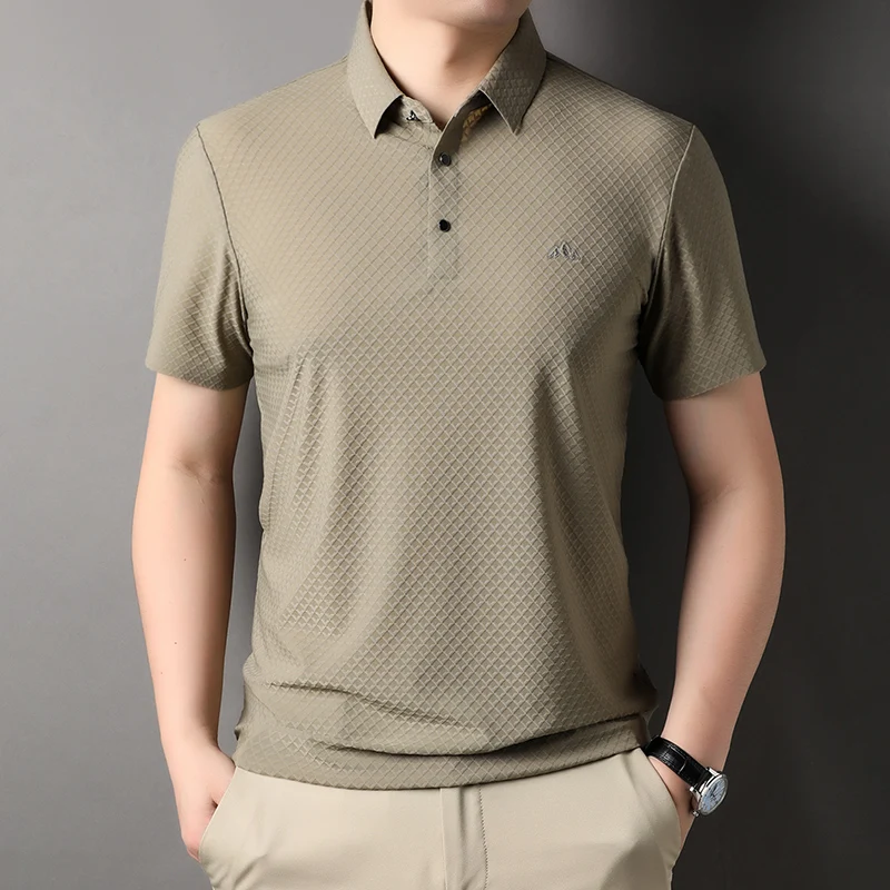 

Men's Short Sleeve 2023 Summer Fashion High Quality Waffle Letter Embroidery Seamless Breathable POLO shirt Casual Wear Shirt