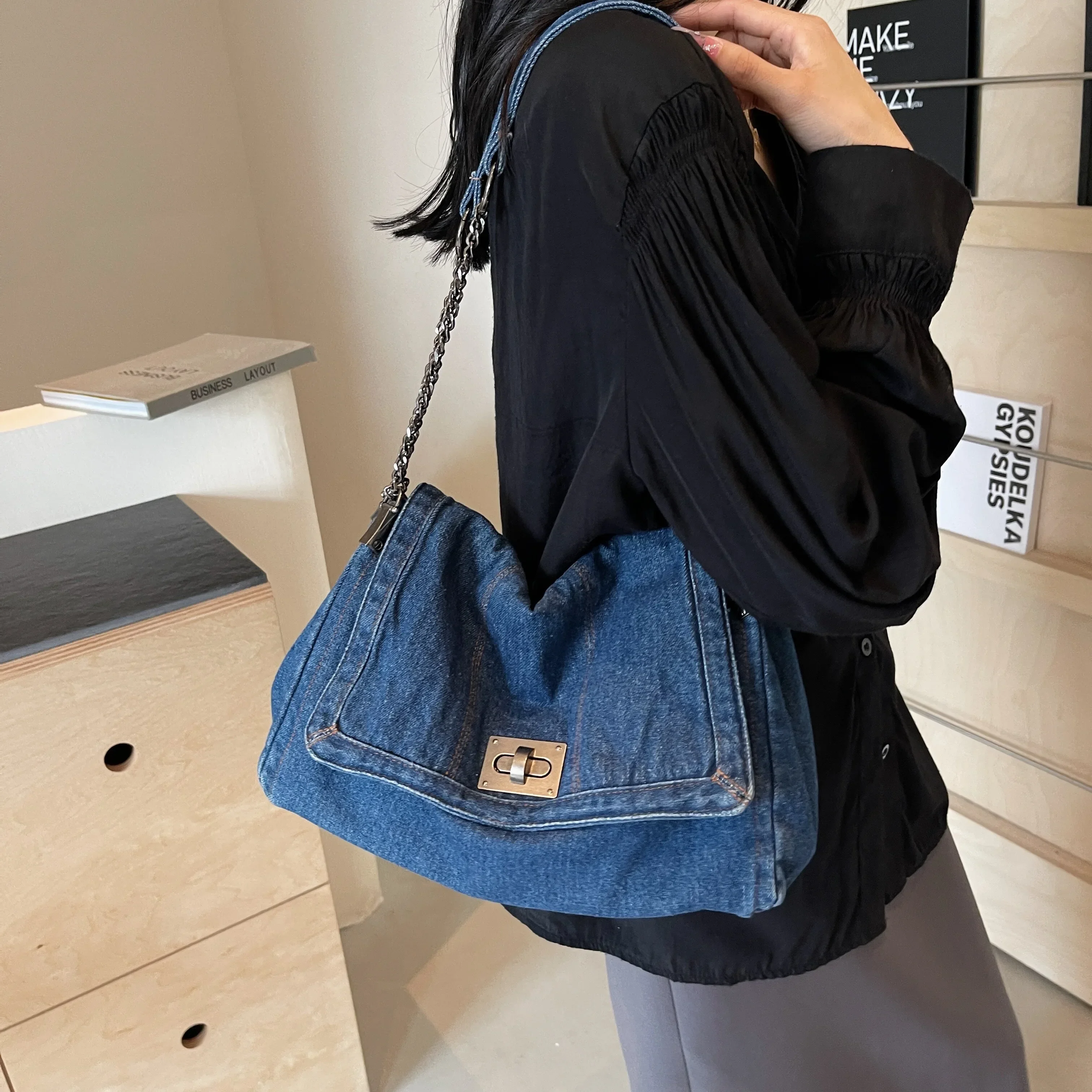 Denim bag women 2025 New fashion casual shoulder bags large
