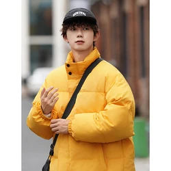 New Winter Men Warm Puffer Jacket Parkas Couple Outdoor Casual High Neck Zipper Design Cotton Padded Coat Men Y2K Clothing