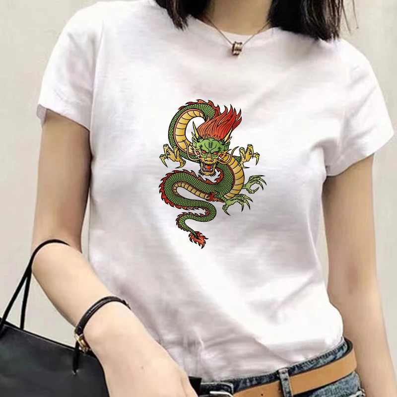 2021 Fashion Dragon Printing Women Fashion T-shirt Top Summer Graphic Casual T-shirt women New Style White Fashion Women's TEE black t shirt