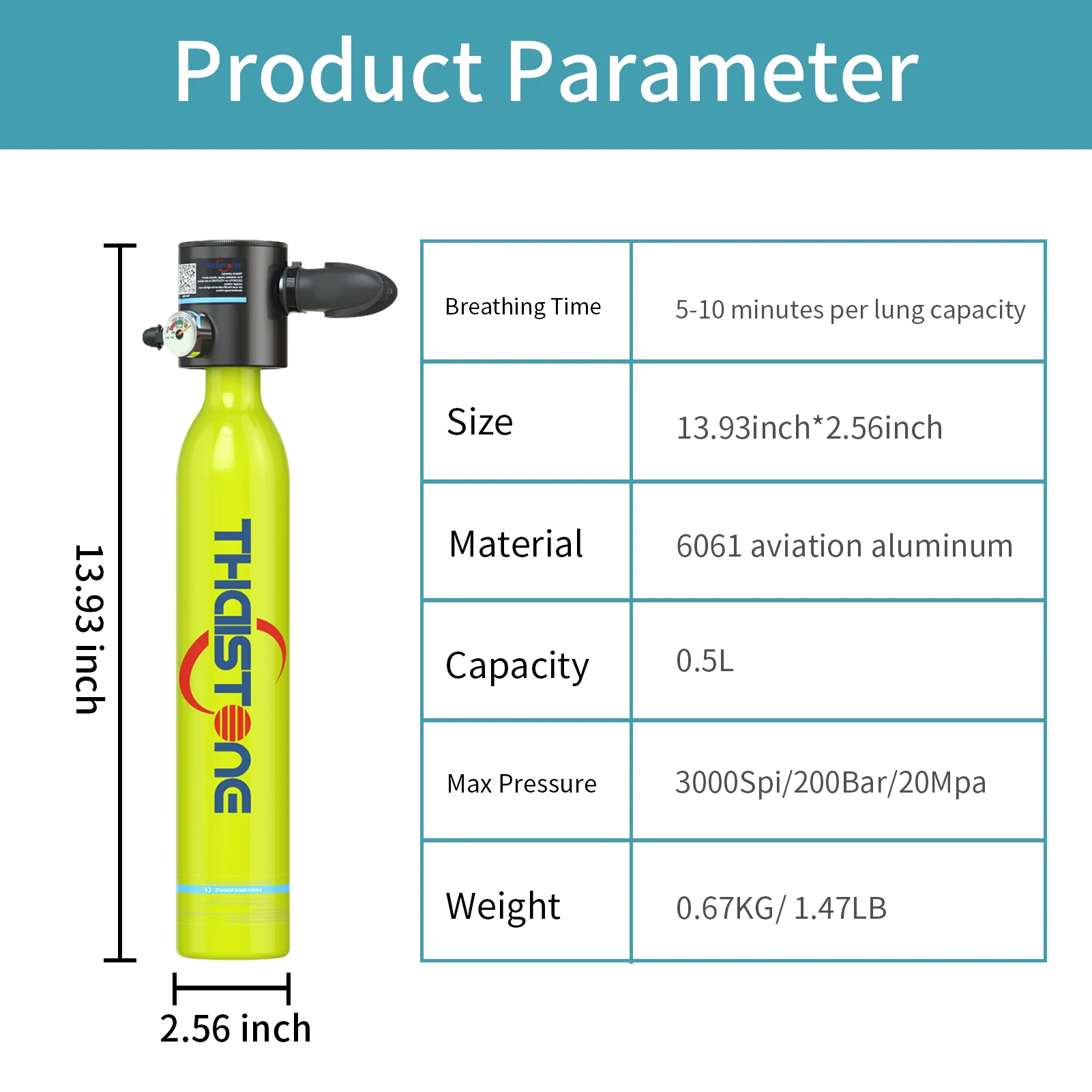 THAIITONEE-Mini Scuba Diving Tank, Underwater Swimming Swimmer, Cylinder Equipment, Dive Bottle, Oxygen, 0.5L, 5-10 Minutes