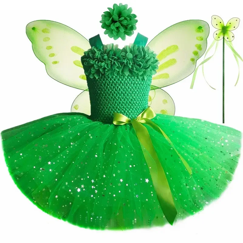 thumbnail image 1 of Vestido de tutú de hadas para niñas, brillante, verde, para fiesta de cumpleaños, princesa, disfraz de hada de duendecillo para Halloween, 1 of 5