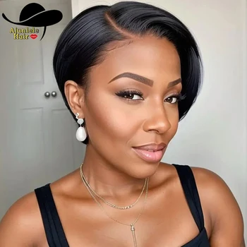 Side Part Pixie Cut Straight Wigs Burmese Hair Short Bob Hair Wig Virgin Human Hair Natural Color 13x4 Lace Frontal Hair Wig