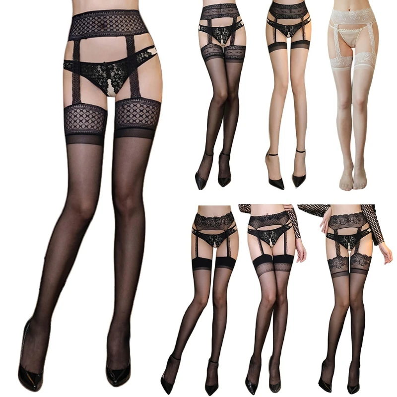 

85WB Women Sexy Crotchless Tights Lingerie Suspender Pantyhose Lace Garter Stockings