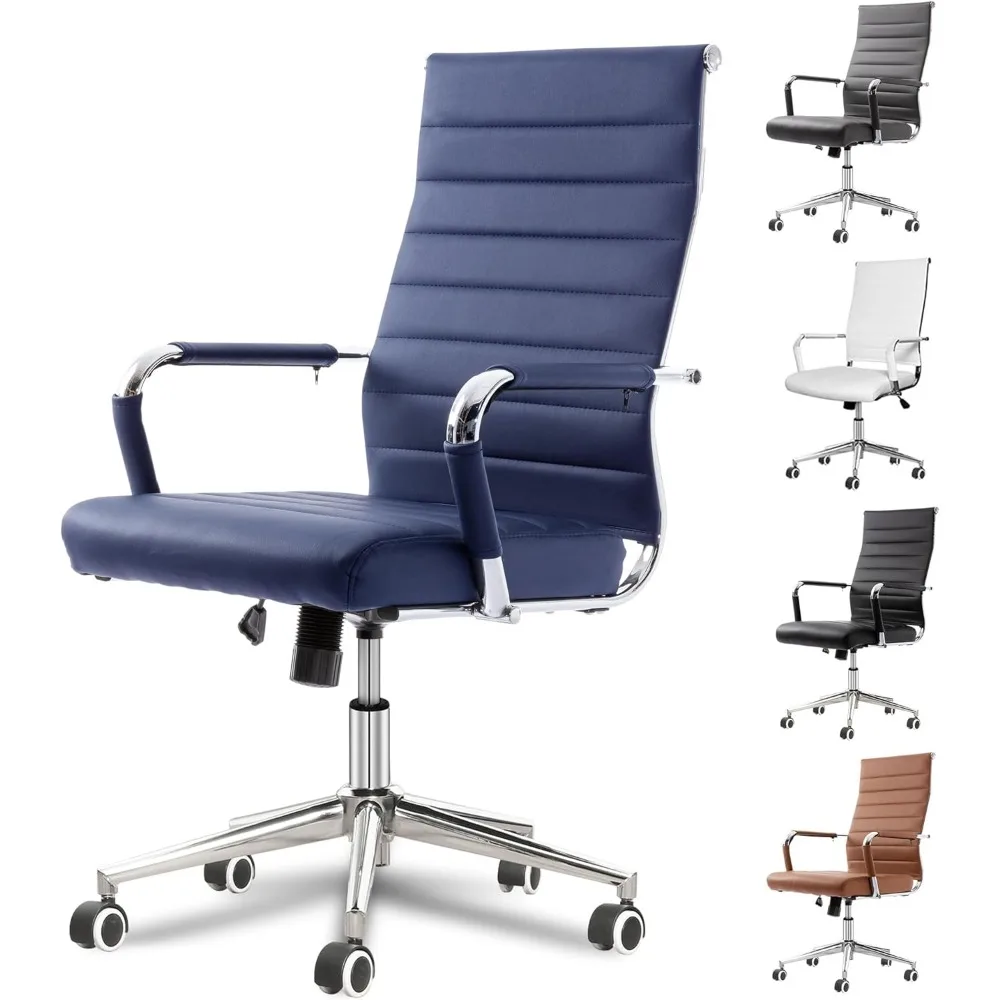 Navy Blue Office Desk Chair, Ergonomic Leather Modern Conference Room Chairs, Office Chairs images - 6