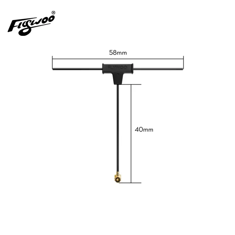 Antenne Flywoo ELRS 2.4GHz U.FL de 6cm, posée sur une surface blanche avec contraste pour mettre en valeur sa taille.