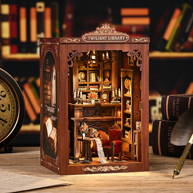 DIY Book Nook Kit Miniature Wooden Dollhouse with Light for Bookshop Memories Gifts