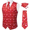 Christmas Santa Claus Elk Bell Print Lovely Suit Vest for Men Neck Tie Set Handkerchief Cufflinks Family Party Men Clothing 1