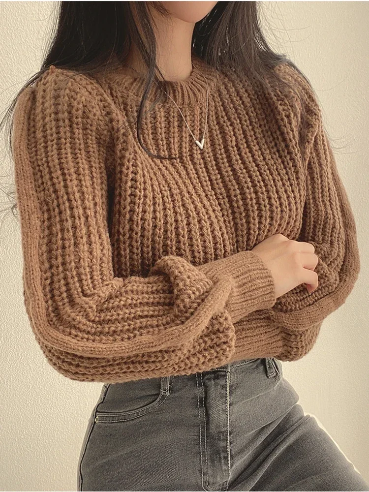 Loose Vintage Harajuku Lantern Long Sleeve Women Sweater Korean Autumn Winter Knitwear Soft Warm Tops Chic Solid Femme Sweater 5