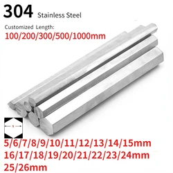 Customized Length 100/200/300/500mm 304 Stainless Steel Hex Rod Bar Shaft Dia 5mm-26mm Linear Metric Hexagonal Stock Ground