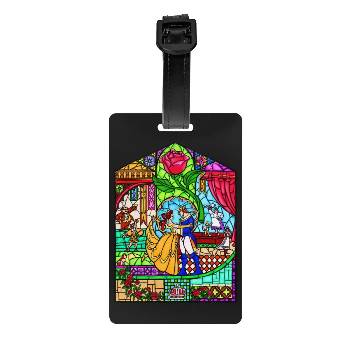 

Beauty And The Beast Stained Glass Luggage Tag With Name Card Privacy Cover ID Label for Travel Bag Suitcase