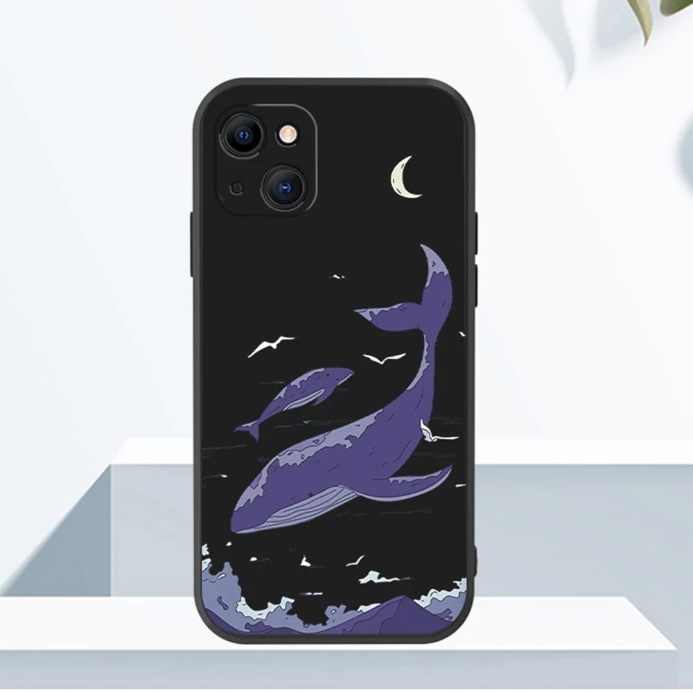 Anime Whale Matte Soft Silicone Phone Case - Artistic Scene Design Cover