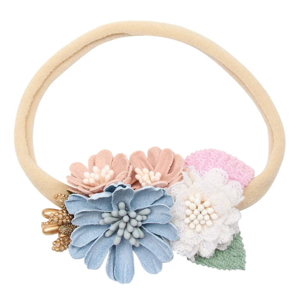 Baby Head Artificial Flower dress Elastic Nylon Hair Band  Girl Fontanelle  Tie Princess Cute   Accessories 3 4pcs artificial flower headband set for baby girls floral hair bands newborn toddler elastic nylon kids headwear accessories