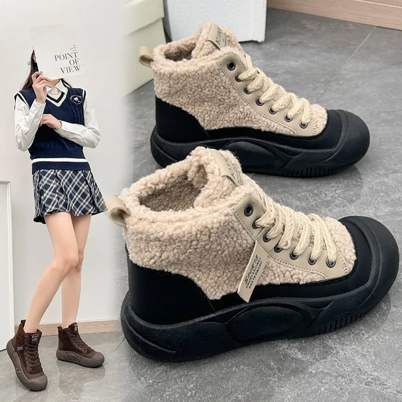

Women's Winter Ankle Boots New Casual Sports Warmed Skateboard Shoes Woman Platform Plus Plush Snow Boot Footwear Botas De Mujer