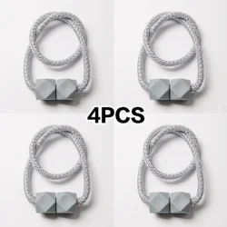 Set of 4 Stylish Magnetic Curtain Tiebacks with Thick Rope Design (4 Grey)