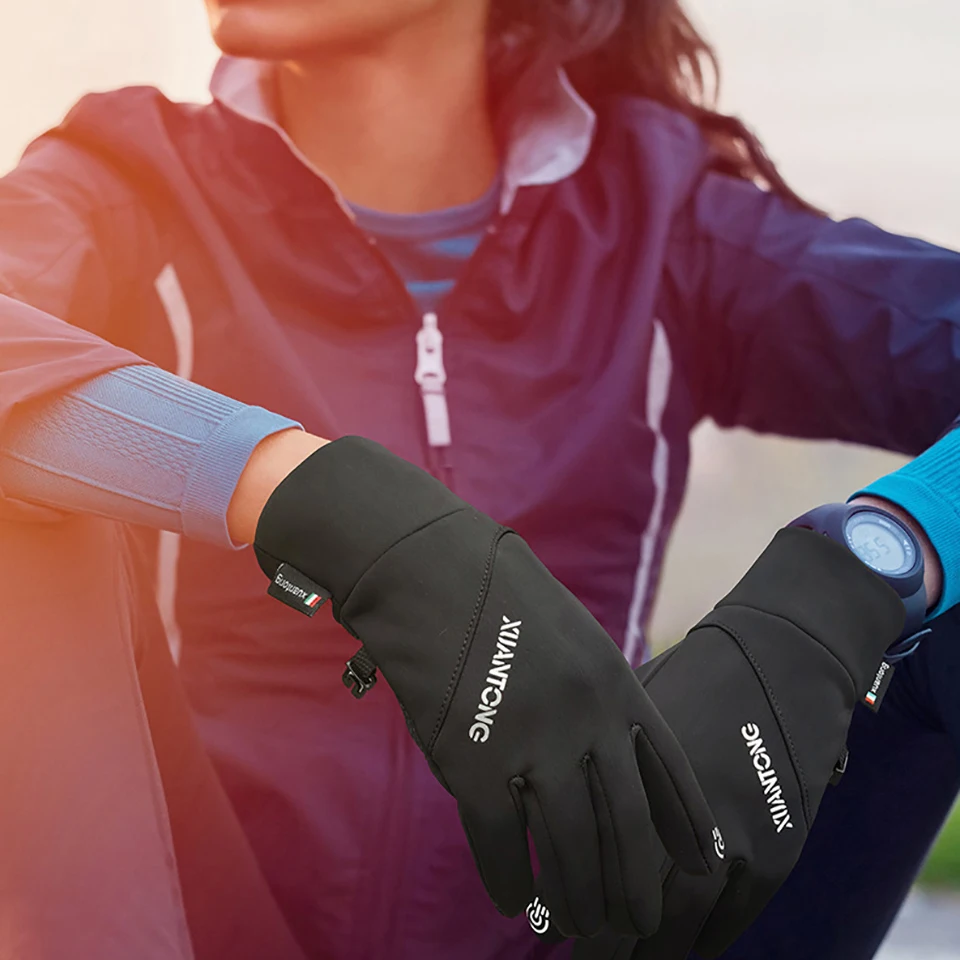 1Pair Winter Outdoor Warm Padded Gloves Touch Screen Non-slip Windproof Waterproof Running Hiking Gloves Stretchy Comfortable 6
