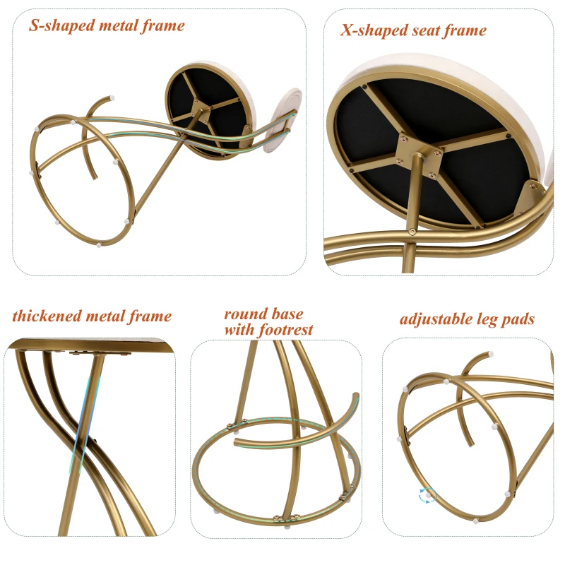 Bar Stools Upholstered Counter Height Barstools for Kitchen Island Set of 2 Modern PU Leather Dining Chairs with Footrest 6