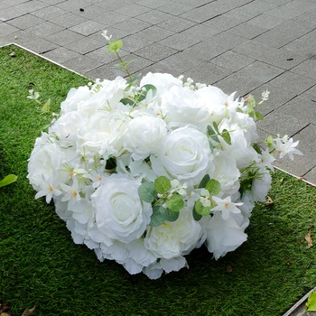 30/40cm White Baby Breath Rose green leaf Artificial Flower Ball Wedding Table Centerpiece Deco Floral Event Party Prop 2