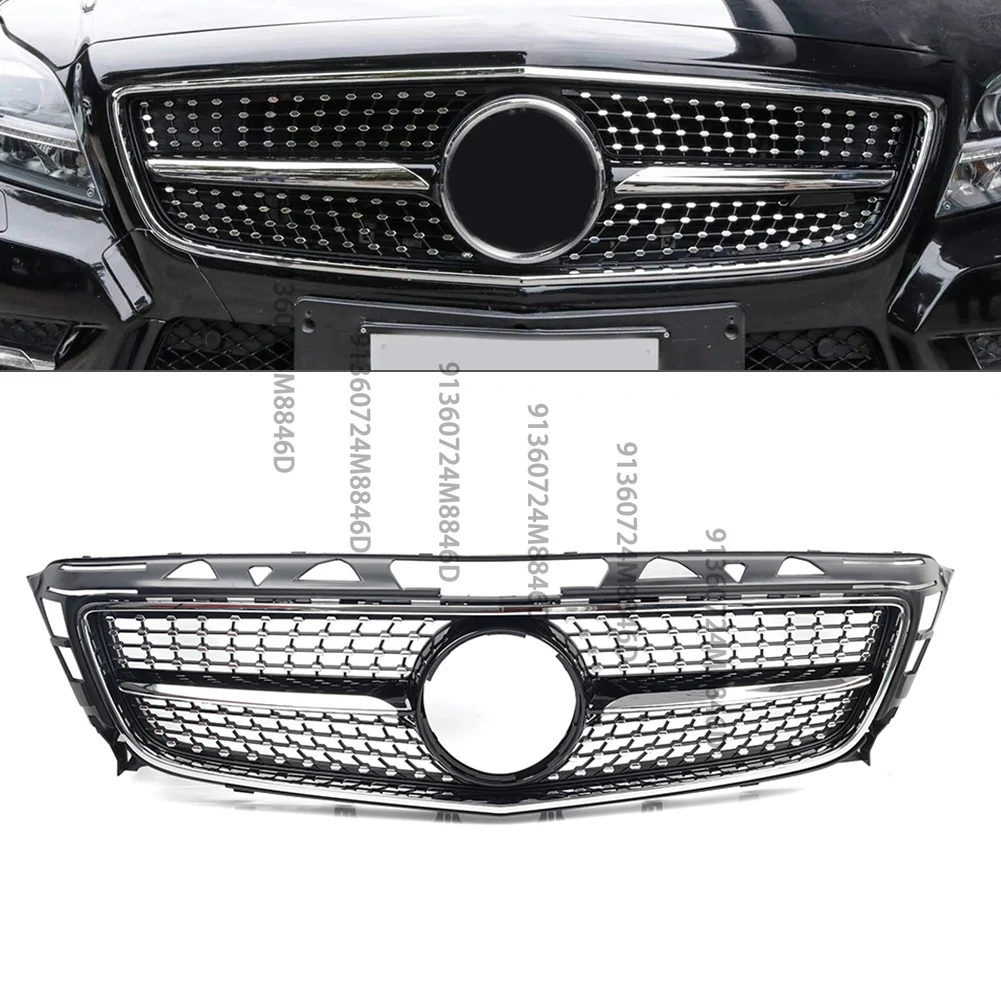 메르세데스-벤츠 CLS W218 2011-2014용 다이아몬드 스타일 프론트 그릴, 주차 카메라 없는 자동차 외장 스타일링 부품
