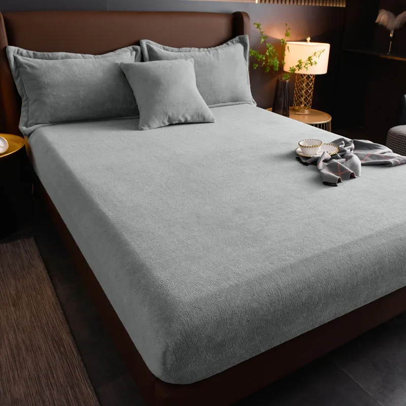 Velvet Mattress Cover Bed Sheet Pad Protector Winter Warm Soft King Queen Quilted Bed Fitted Sheet 140/150/160/180x200cm Decor 6
