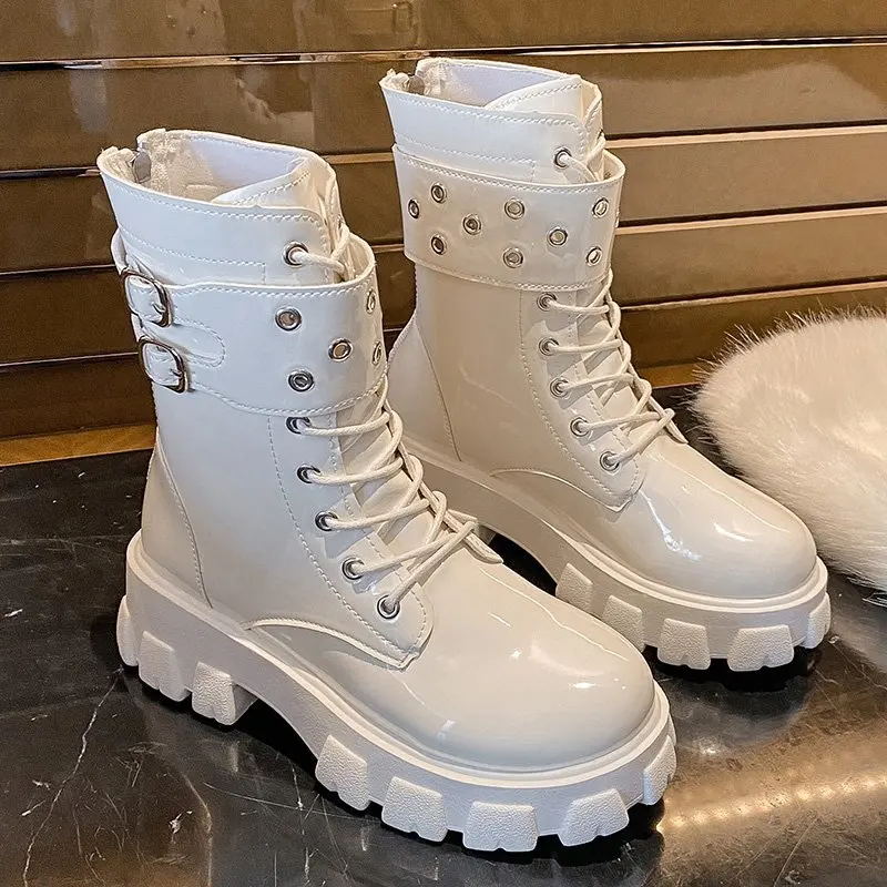 Women Boots 2023 Winter New Fashion Platform Zipper Mid Calf Boots