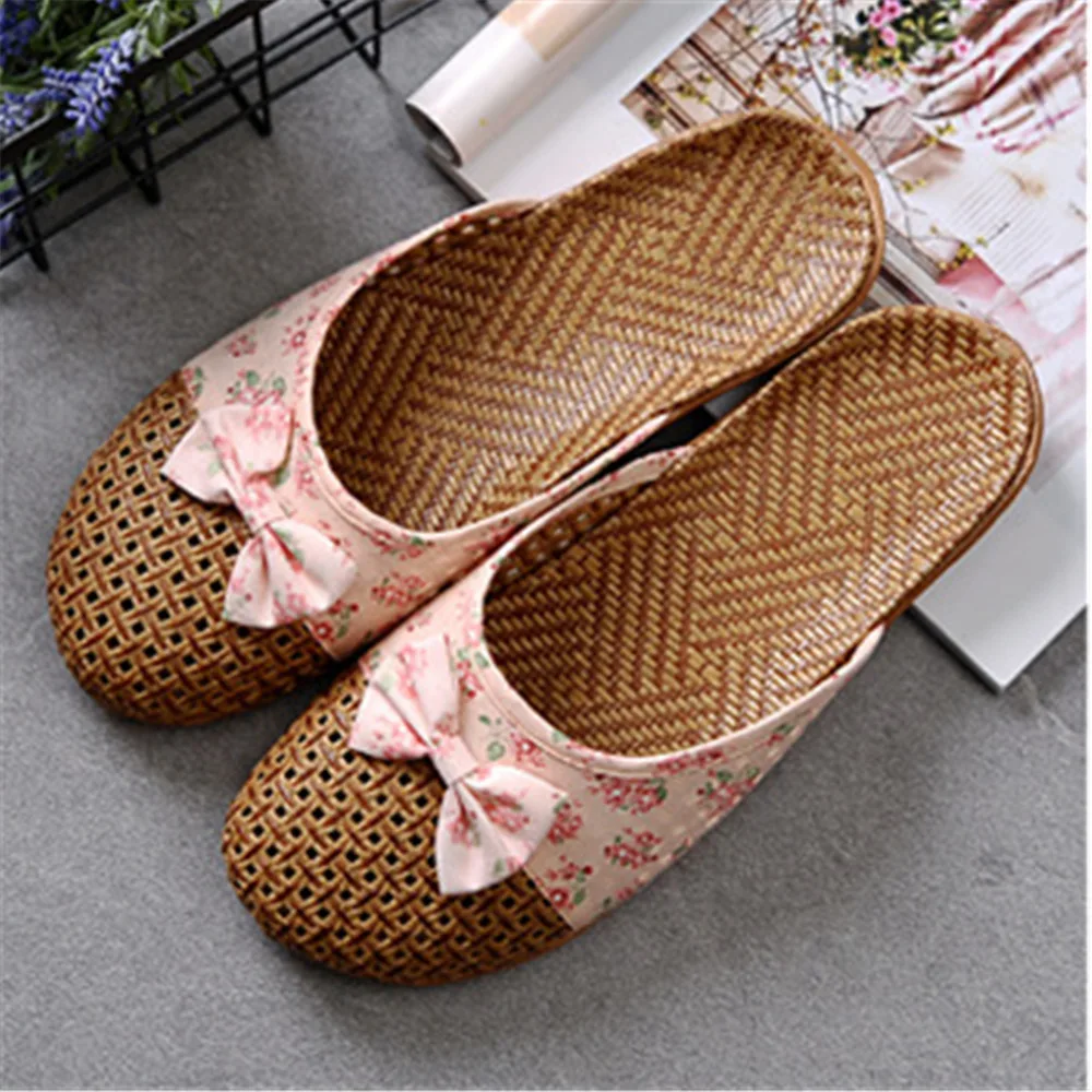 Summer Shose Women Slippers Beach Flip Flops Breathable Linen Flat Slippers Female Casual Flax Bow Ladies Slippers Sandals Shoes — view 3