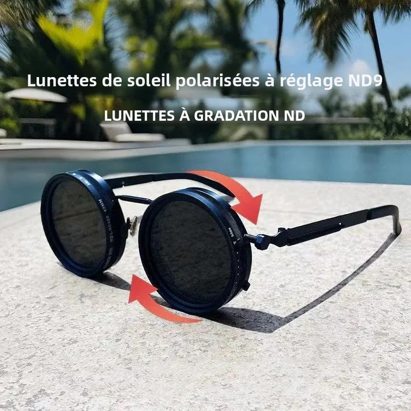 Lunettes de soleil polarisées rondes ND9 réglables - Pêche et outdoor style punk rétro unisex