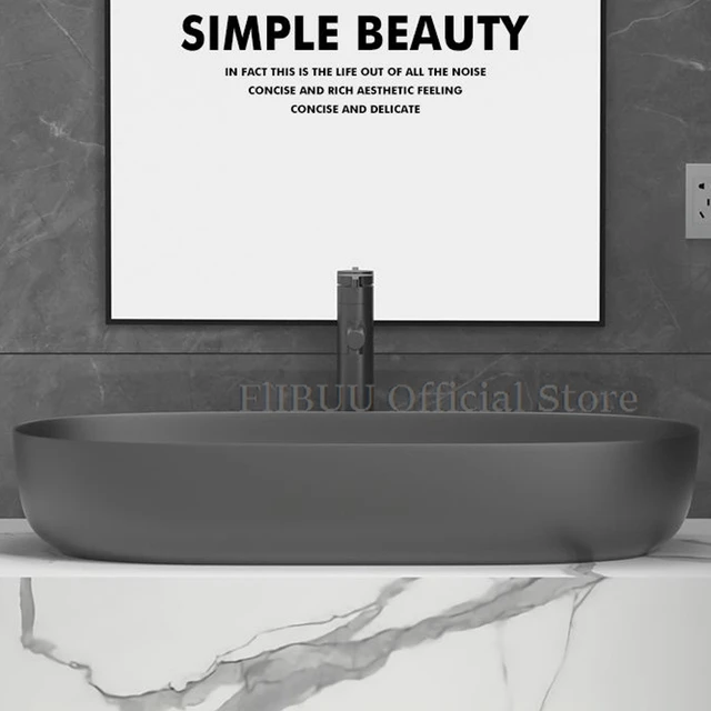 อ่างล้างมือเซรามิกสำหรับใช้ในห้องน้ำชามด้านบนของเคาน์เตอร์อ่างล้างมือเดี่ยวอ่างล้างหน้าล้างมืออ่างล้างมือพอร์ซเลนอ่างล่างหน้า 6