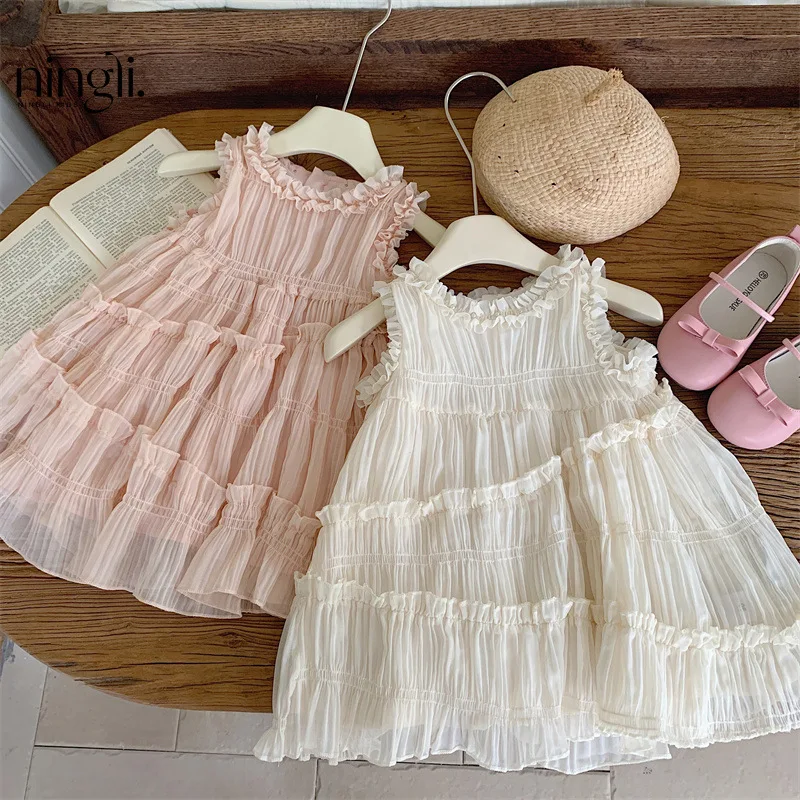 Children's Clothing Girls' Princess Dress Summer Sweet Kids' Skirt Girls' Pearl Sleeveless Dress Summer New