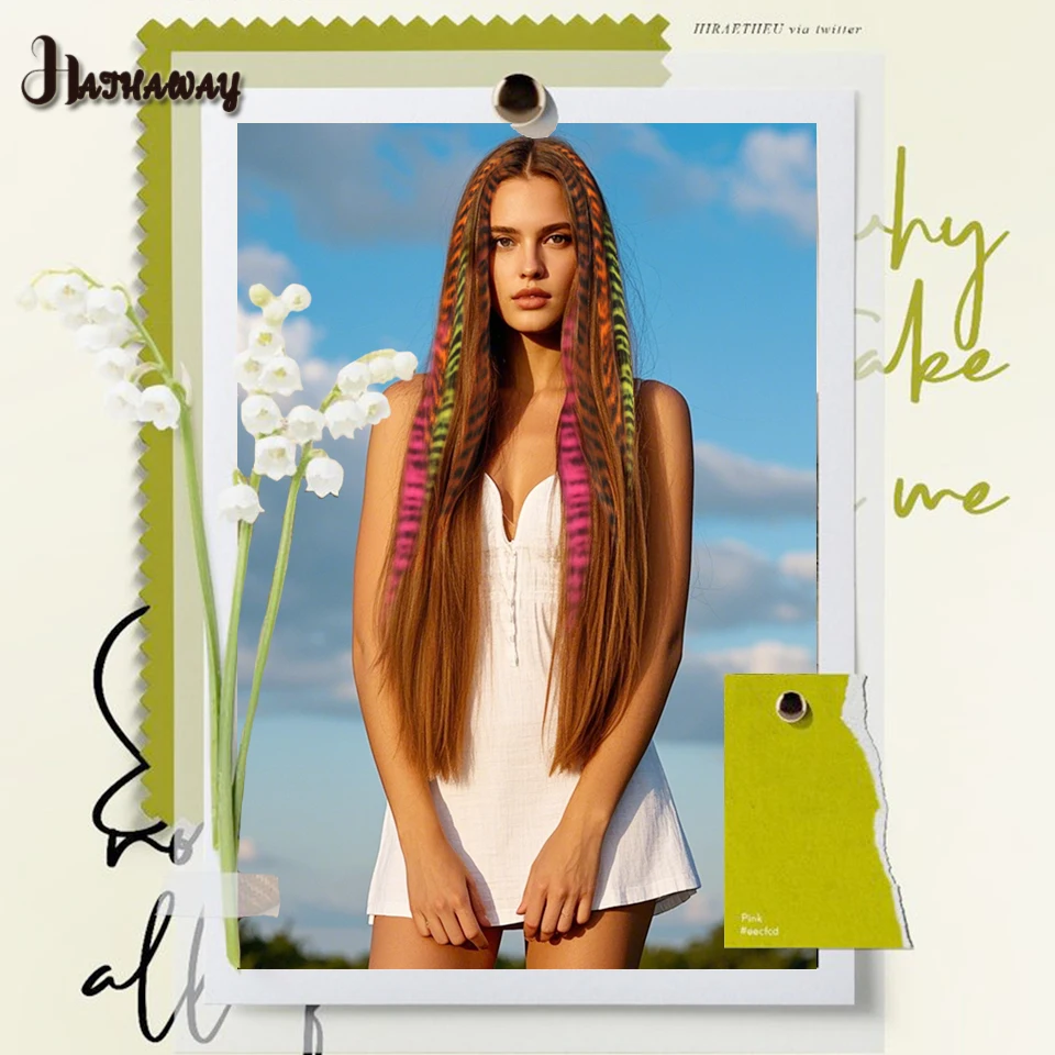 Color Hair Patch BB Clip Leopard Wig Synthetic Colored Silk Hanging Ear Dyed Long Straight Hair Pad Invisible Stripe Wig