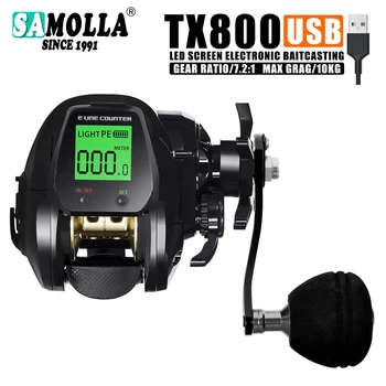 SAMOLLA Baitcasting Fishing Reel with Electronic LED Screen – High Speed 7.2:1, 10kg Drag, Waterproof Saltwater Casting Drum Wheel 1