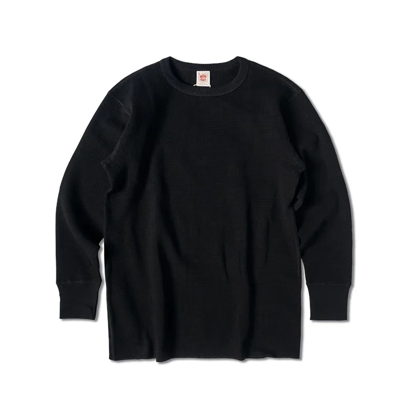 Non Stock Waffle Thermal Shirt 400g Heavy Weight Crew Neck Men's Long Sleeve Tee