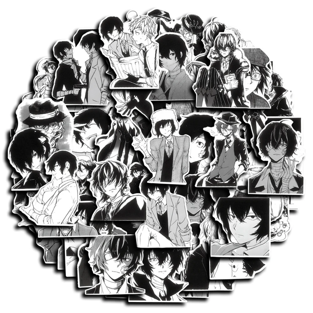 Bungo Stray Dogs Anime Stickers Pack - Black and White Cartoon Graffiti Decals