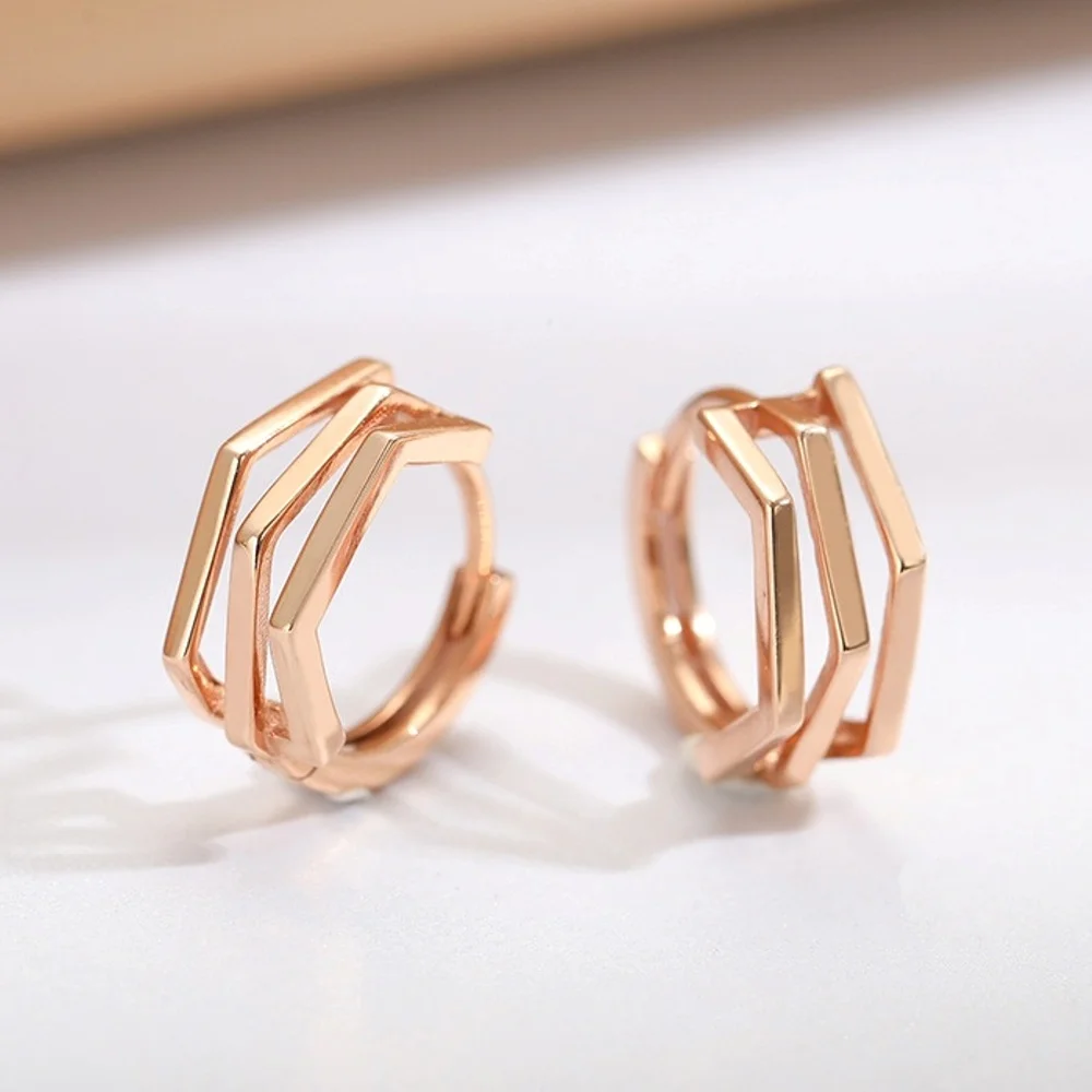 

Real Pure 18K Rose Gold Hoop Women Lucky Hollow Geometry Circle Earrings 2.58g