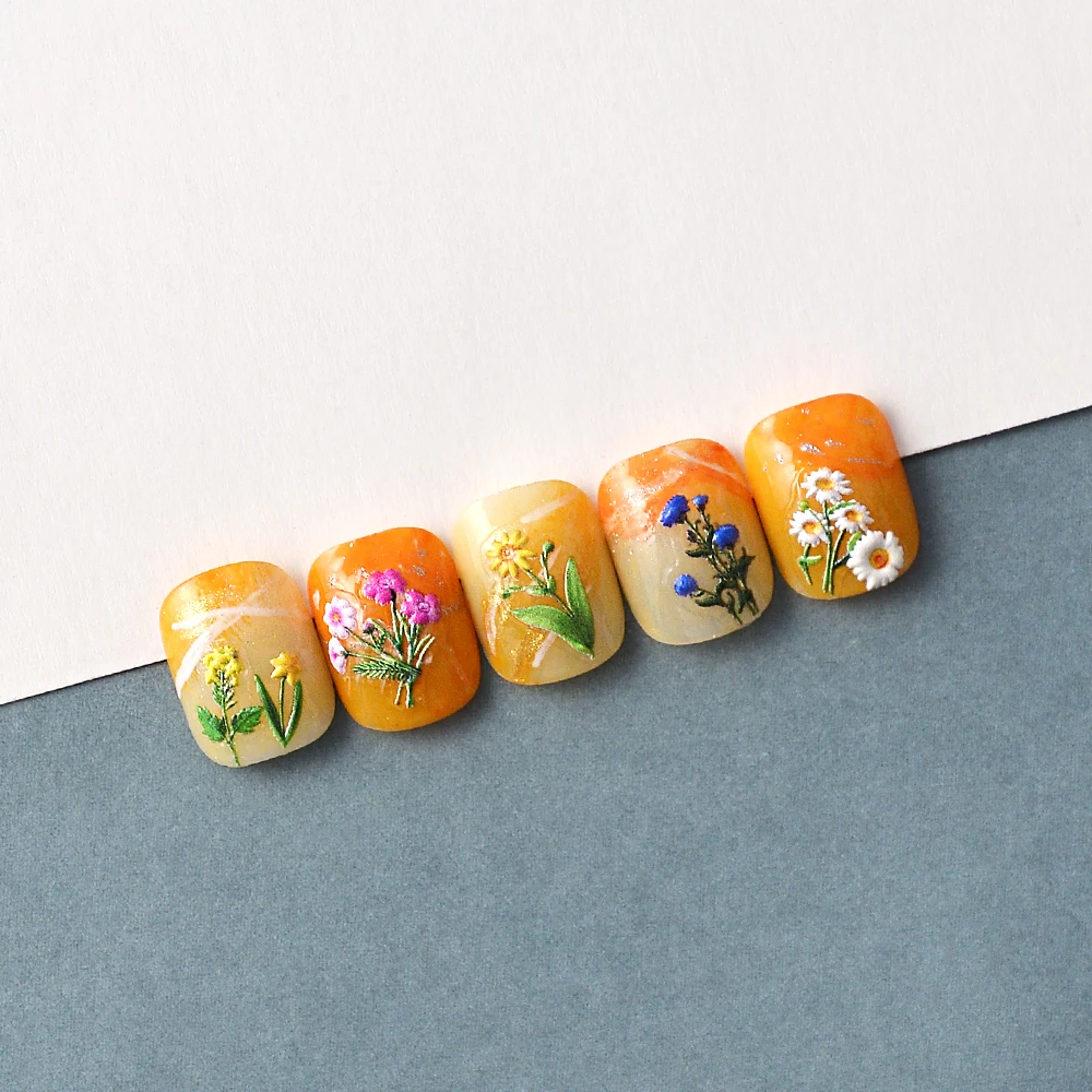 Wildflowers 5D Nail Stickers Embossed Nails Decals Self Adhesive Sliders For Women Decoration 6
