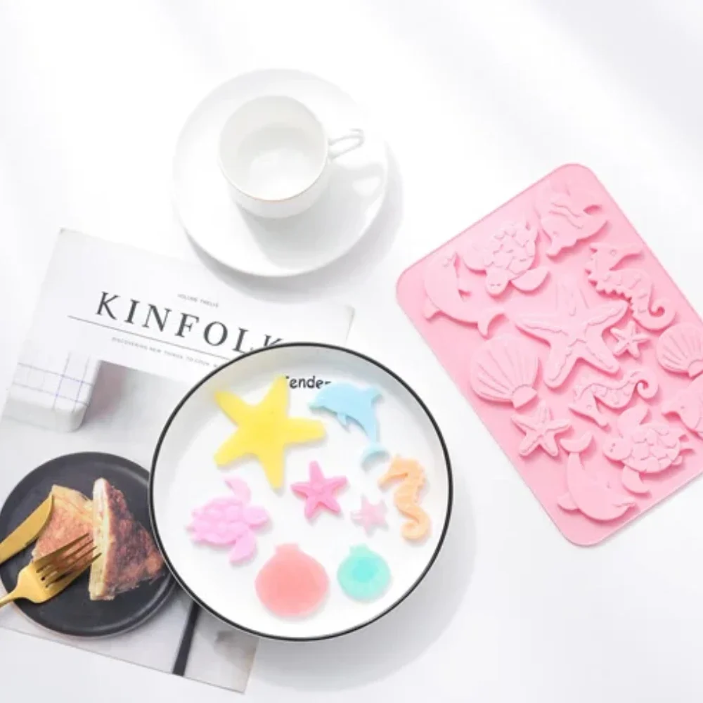 Silicone Fish Dolphin Cake Mold Seahorse Shell Mould Starfish Sea Turtle Cake Border Fondant for Kitchen Baking Decoration Molds