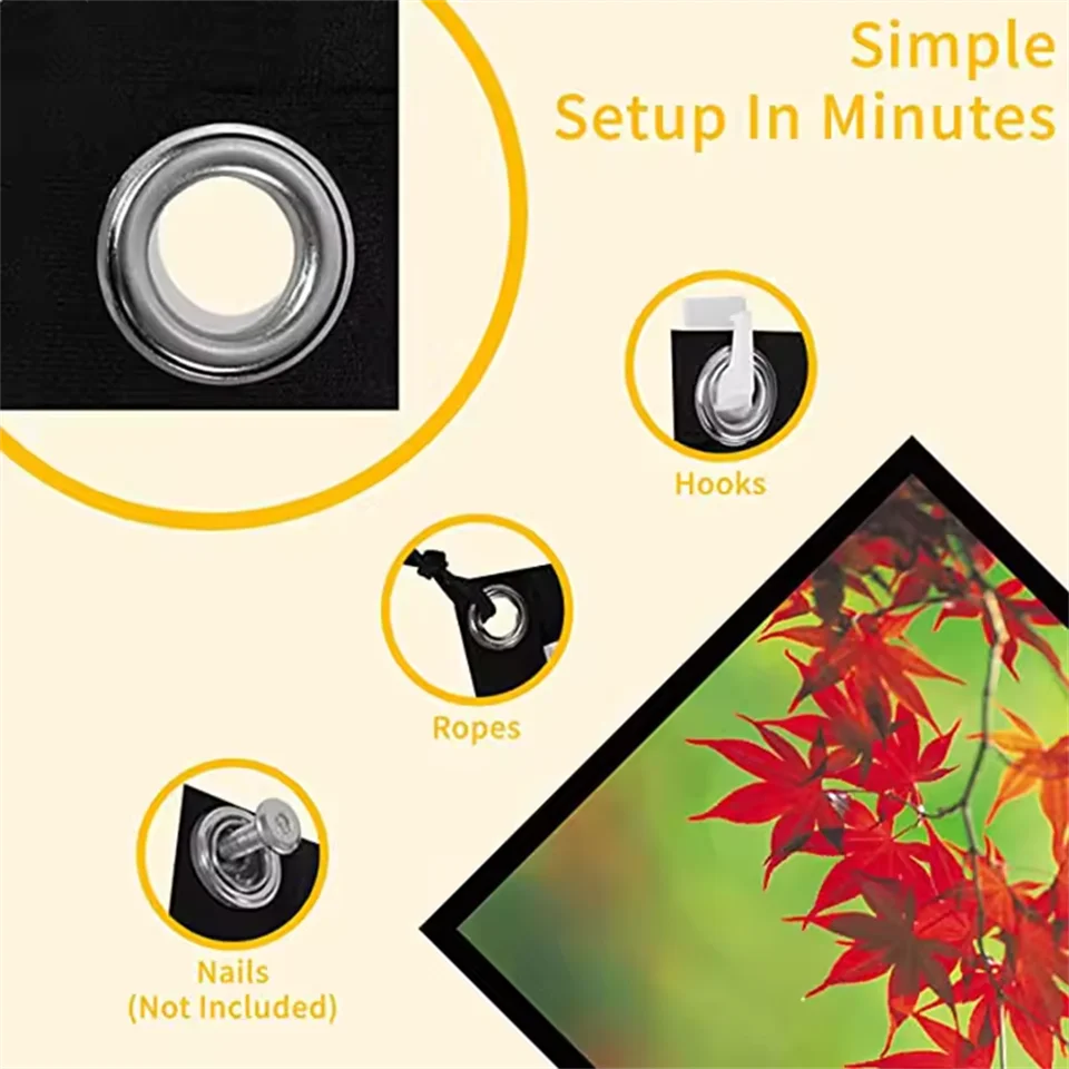 Projection screen high brightness portable anti-light projector curtain metal reflective cloth fabric black border eyelets