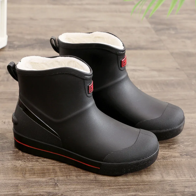 Snow Warm Thick Rain Boots, Kitchen Waterproof and Anti Slip Rain Shoes, Men's Fashionable and Wear-resistant Water Shoes