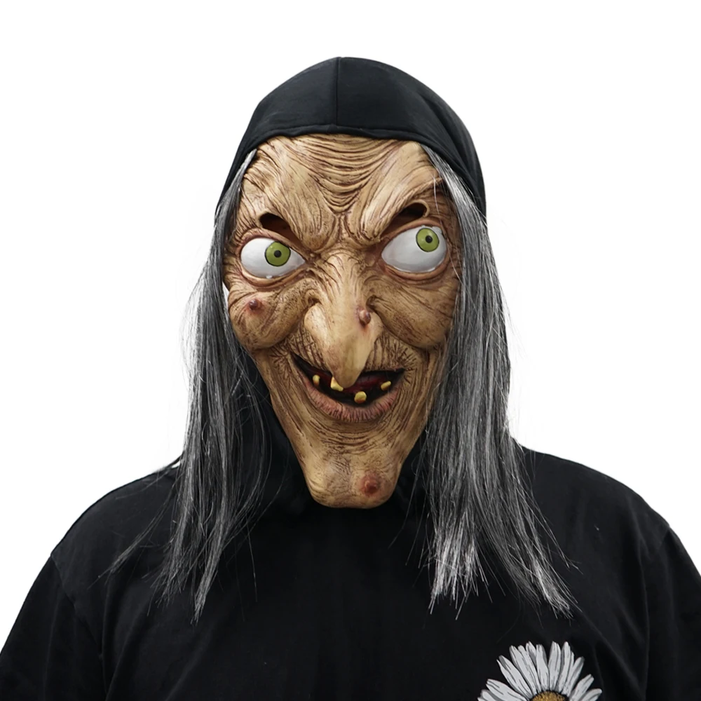 

Adult Ugly Old Witch Mask Scary Women Latex with Hair Halloween Party Costume Cosplay Props Carnival Easter Purim Fancy Dress