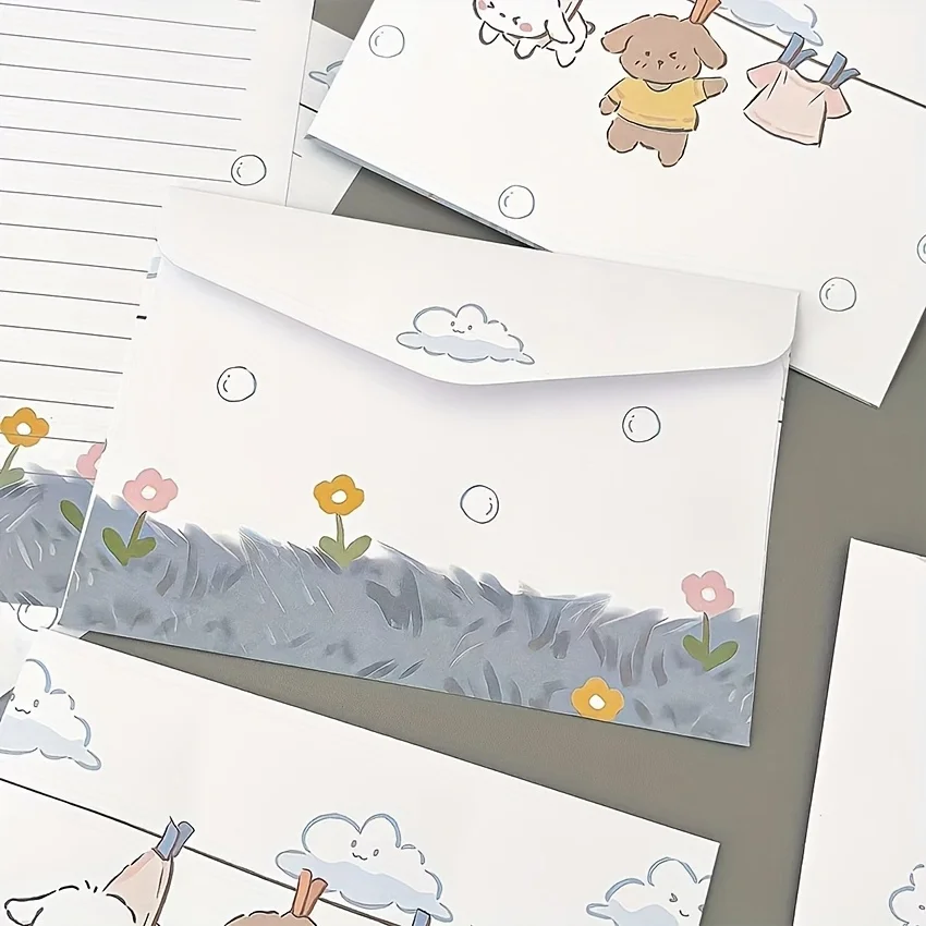 4 charming puppy and floral letter sets with envelopes-creative handwritten stationery for students, holidays, and birthdays