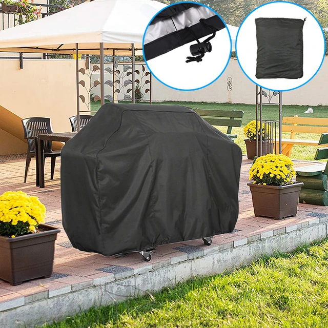 Bbq Grill Borító Vízálló Kültéri Barbecue Cover Hever Der Duding Anti -Esők Védő Védelme Weber Kerek Téglalaphoz Kiegészítők