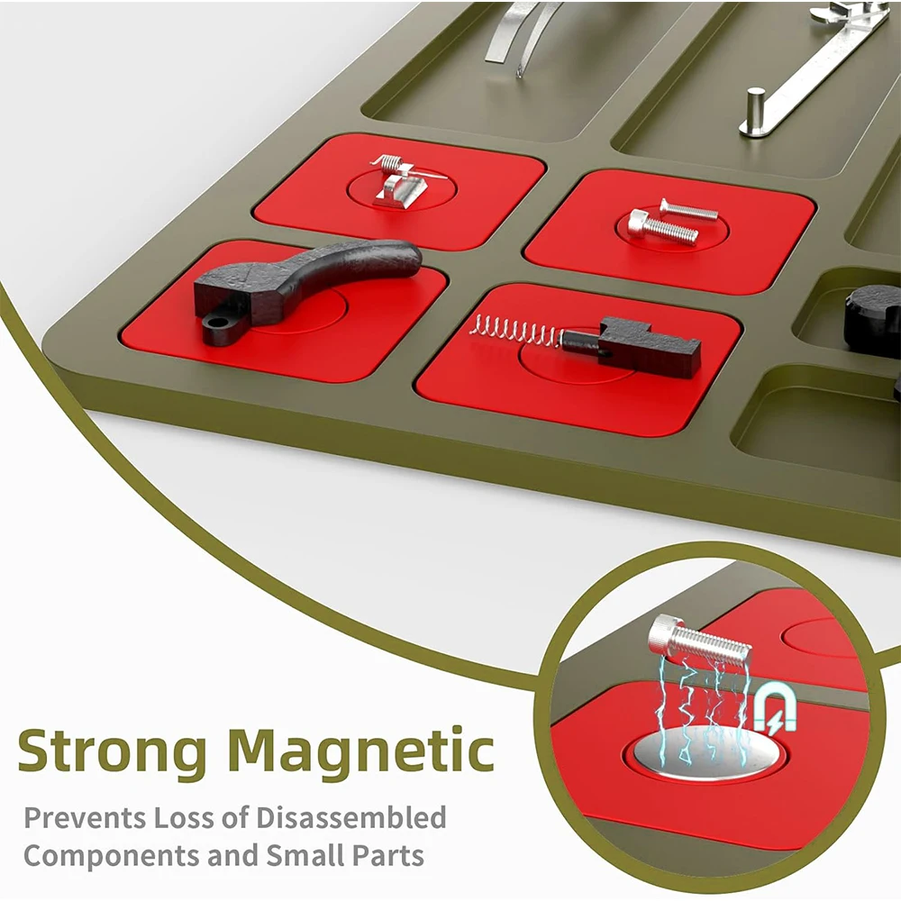 Gun cleaning mat Magnetic Gun Maintenance Repair Pad with Trays for Small Parts Anti-Slip Rubberized Protective Workbench Mat