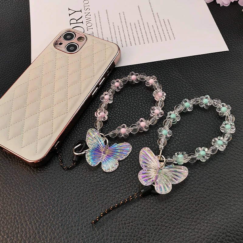 Hand-beaded Pendant Small Flower Butterfly Pendant Anti-lost Lanyard Strong and Durable Womens Universal Mobile Phon