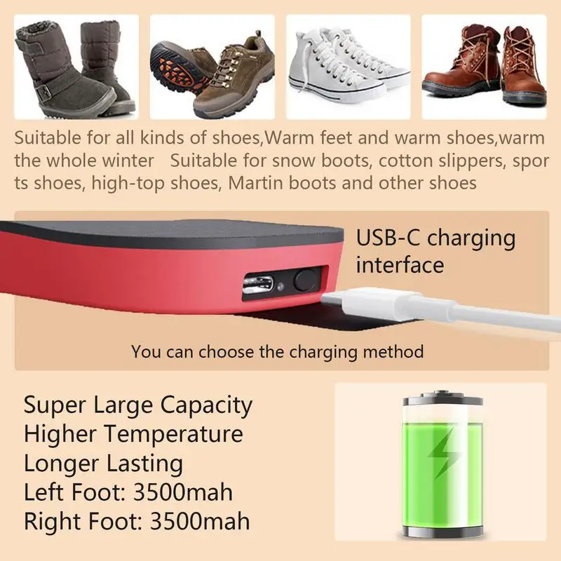 Heated Insoles for Men Rechargeable Fast Heating Electric Insoles with 3 Temperature Settings and Remote 3500mAh Battery heated shoe insoles